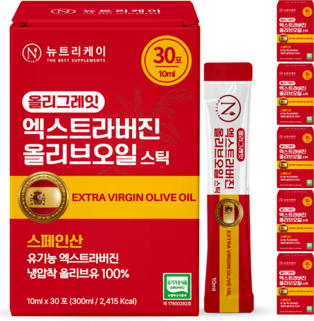 뉴트리케이 냉압착 엑스트라버진 올리브오일 스틱 올리그레잇 스페인 엑스트라버전, 180개, 10ml