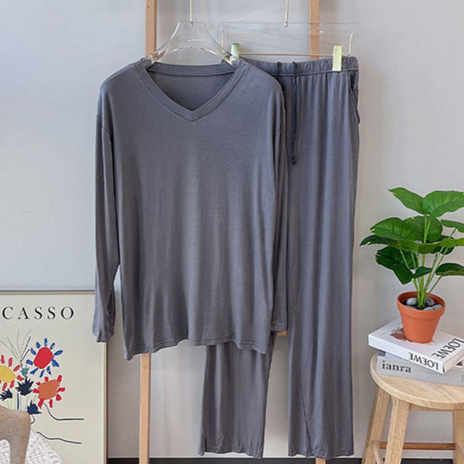 릴리앤로사 남자 모달 빅사이즈 긴팔 무지 잠옷 홈웨어 파자마 세트