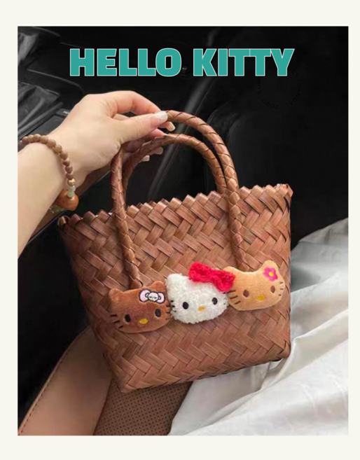 픽무 헬로키티 라탄백 바캉스 가방 숄더백 토트백 여행 왕골백