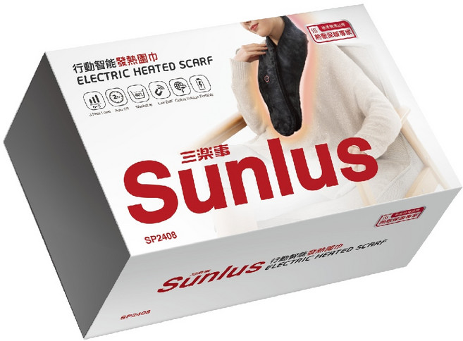 Sunlus 三樂事 SP2408 行動智能發熱圍巾 USB供電 可水洗, 116X26cm
