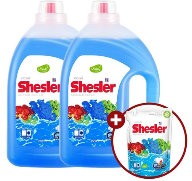 (온) 쉬슬러 액체 세탁세제 에이프릴 3.05L 2개+세제 리필 500ml 1개_아토세이프, 2개