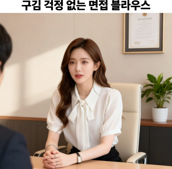 르온트 여성용 구김없는 리본 타이 쉬폰 반팔 블라우스 오피스룩