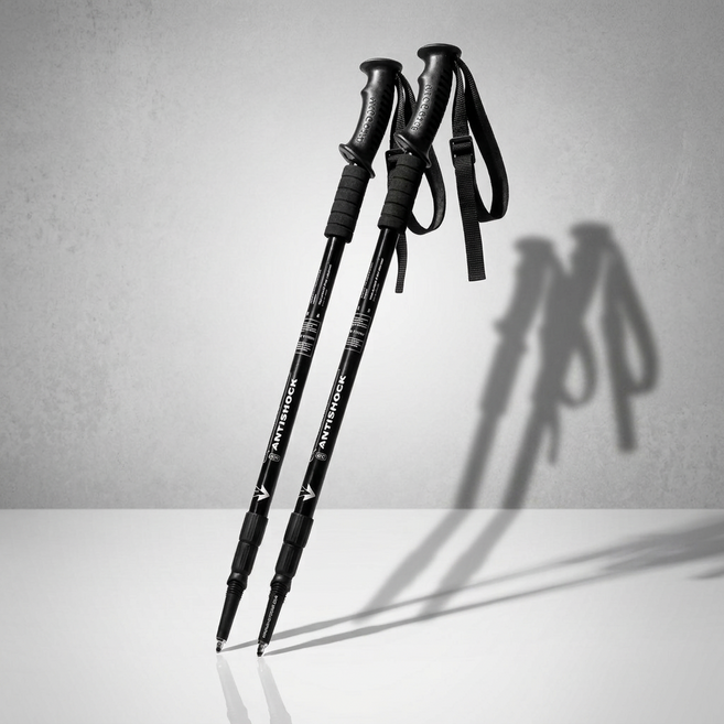 아이셀로 초경량 길이조절 3단 등산스틱, 2개, 블랙