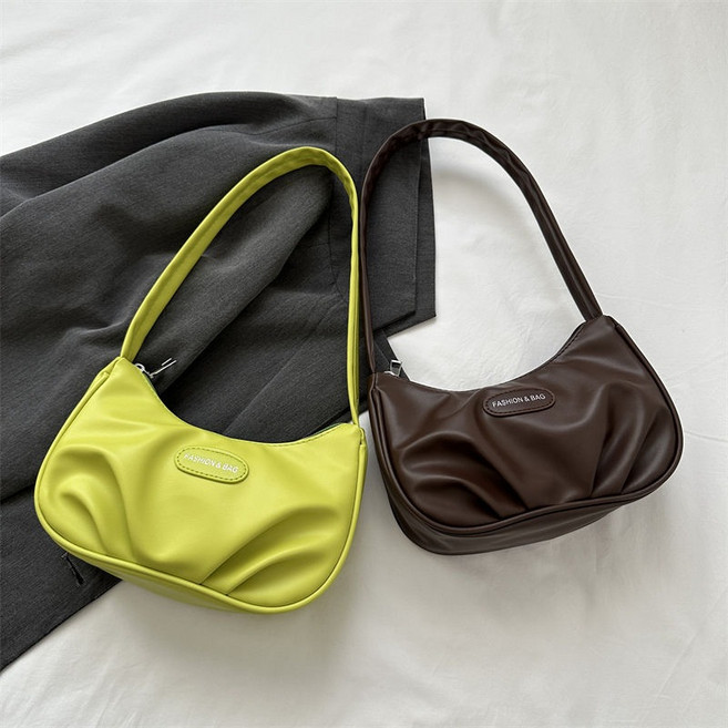 韓系高顏值單肩腋下包 手提包包 百搭單肩包 手拎包 小眾設計女包 肩背包 半月包, 綠色