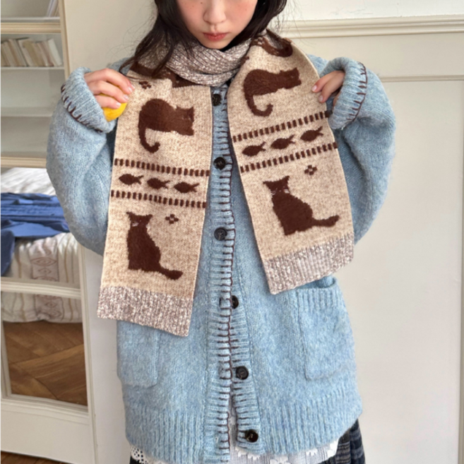 ZAJA 따뜻한 목도리 부드러운 니트목도리 고양이 머플러 여성 목도리