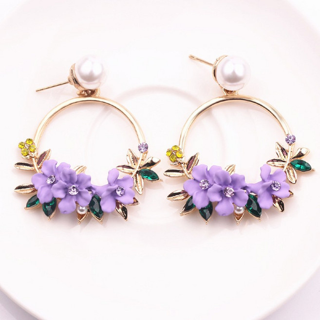 현블러썸 써클 플라워 귀걸이 꽃잎 여름 여자 여성 휴가 선물 러블리 링귀걸이 자개 진주 화려한
