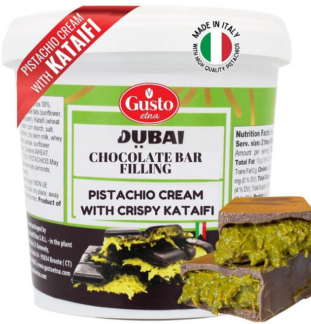 GUSTO 구스토 에트나 바삭한 카타이피를 곁들인 두바이 피스타치오 초콜릿바 필링, 2개, 1kg