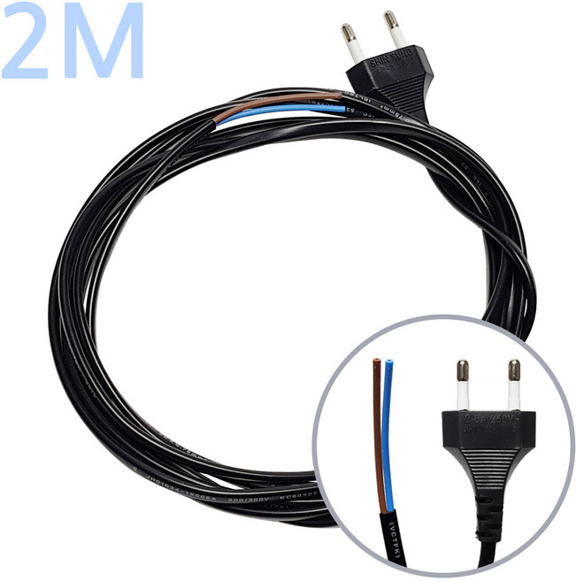 전기코드선 브래트 0.75sq 2선 전기선 전원코드선 전선코드 220V 전기코드 파워코드 전원선 무접지 코드선, 1개, (블랙), 2m