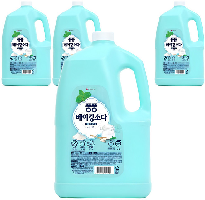 퐁퐁 베이킹소다 깔끔한 민트향, 3L, 4개