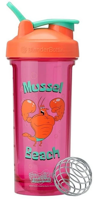 BlenderBottle 스폰지밥 셰이커 보틀 프로 시리즈 단백질 쉐이크 및 운동 전 사용에 적합 828ml(28온스) 오렌지/핑크 홍합 해변 - 쿠팡