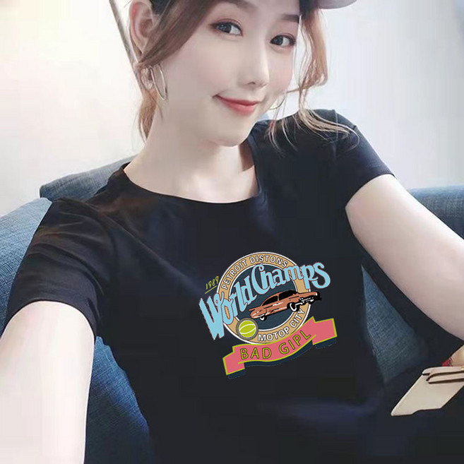 화이트 순면 반팔 보트넥 티셔츠 여하신상 패션 디자인 시크릿 인스풍 염계 nvduanxiu