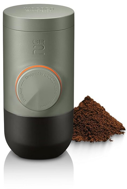 WACACO Minipresso GR2 휴대용 에스프레소 머신 18바 수동 그라운드 커피, 올리브 그레이