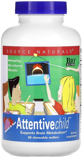 Source Naturals Atcenttive 차일드 달콤 & 타트 츄어블 웨이퍼 60개, SourceNaturalsAtcenttive차일드달콤타, 1개, 60정 - 쿠팡