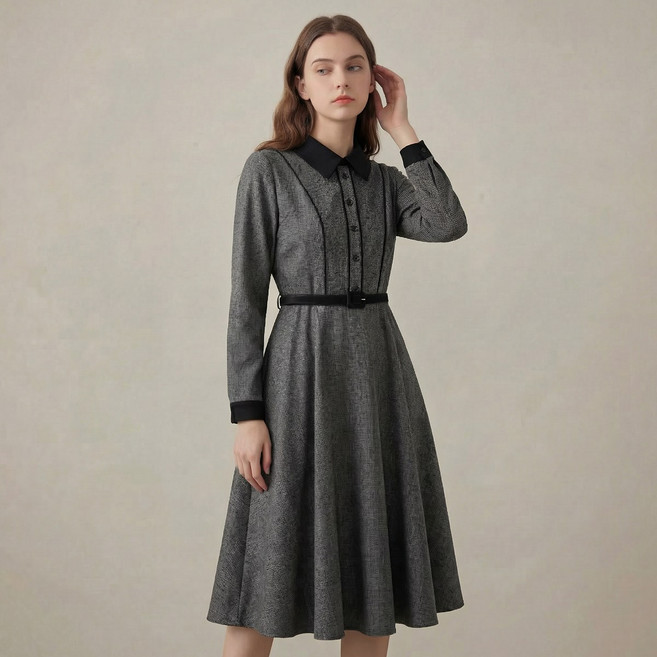 클라셰 블랙시크플레어원피스+벨트SET_CB5SOP007C