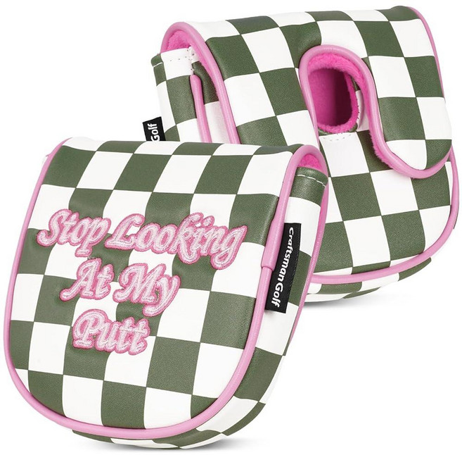 Craftsman Golf Club Cover 그린 & 화이트 체크 무늬 페어웨이 헤드커버 골프 클럽 헤드 커버 3 4 5 7 우드 여성용, DF3 퍼터