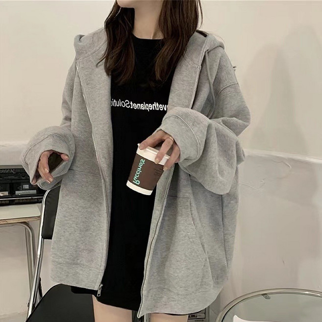 連帽衛衣女 寬鬆外套 慵懶風 加絨 chic上衣
