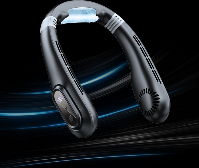HU LULU 무선 쿨링 넥밴드 목걸이 선풍기 USB 무소음, 블랙