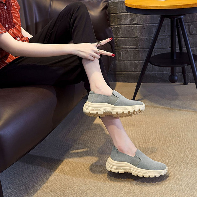 POMTOR 여성신발 로퍼 발편한 신발 소가죽 키높이 5cm 여성 슬립온