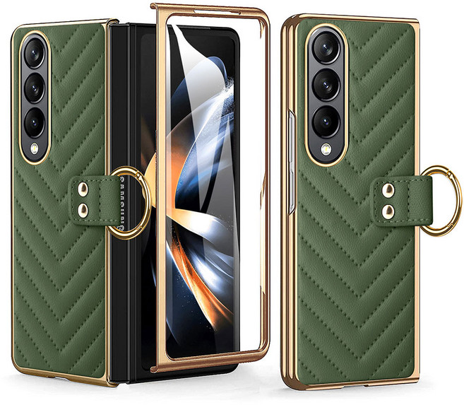 갤럭시 Z 폴드5 폴드4 폴드3 가죽 링 고리 메탈릭 액정 필름 케이스