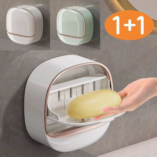 1+1 GF 무타공 접착식 비누홀더 욕실 정리 비누 받침대 물빠짐 거치대 3Color, 1개, 화이트+연그린