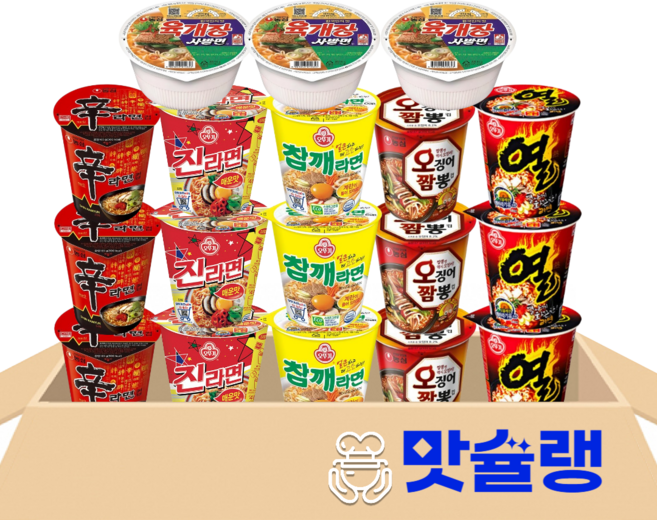 컵라면 6종 세트 (진라면 매운맛 + 신라면 + 육개장 사발면 + 참깨라면 + 오징어짬뽕 + 열라면 ), 1박스