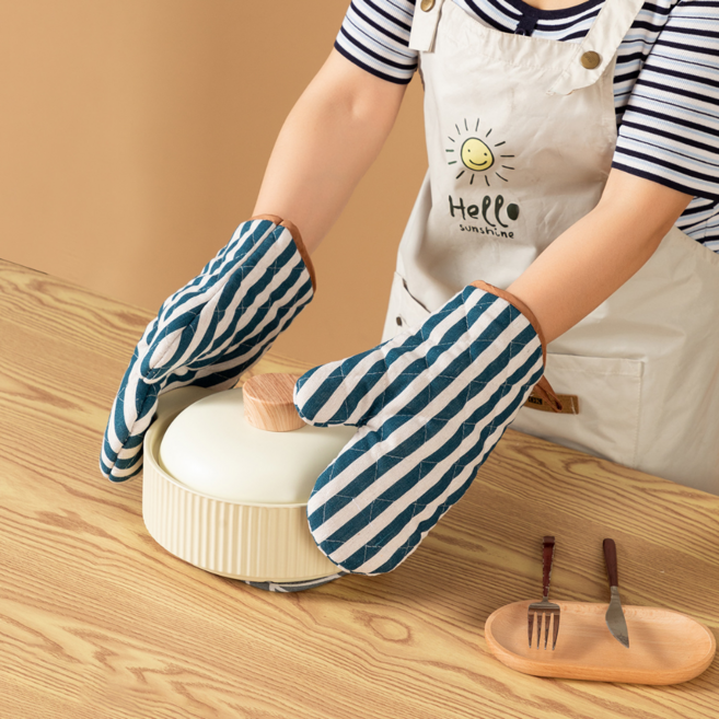 맘띵마켓 내열 스트라이프 주방 냄비 오븐장갑 2P, 1세트, 블루