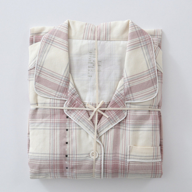 ZCBV무인 가을 겨울 무인 홈웨어 전면 면 기모 플란넬 순면 커플 잠옷 고급 긴팔 세트