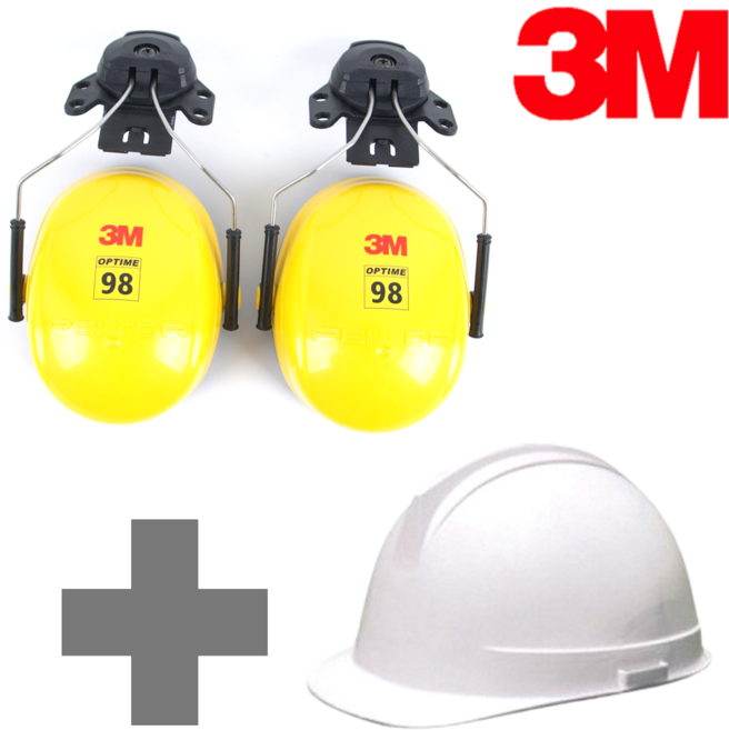 3M 안전모귀덮개 세트 H9P3E(안전모 포함) 안전모부착형 방음 소음방지 청력보호 소음차단 작업용, 1개