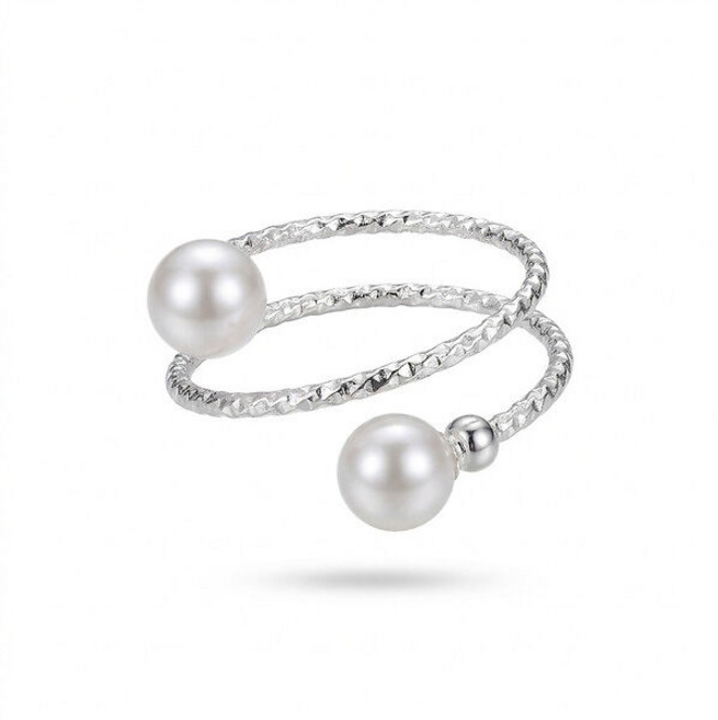 오픈 링 큐빅 진주 조절 반지