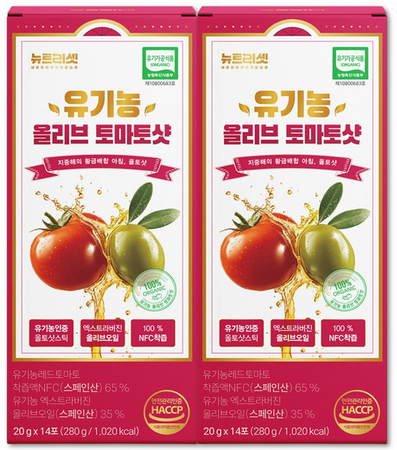뉴트리셋 올토샷 유기농 피쿠알 엑스트라버진 토마토 올리브오일 스틱, 2개, 280g