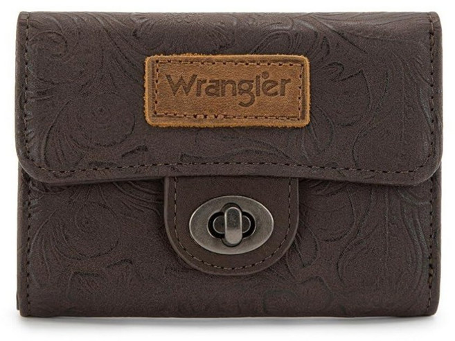 Montana West X Wrangler 여성용 소형 3단 지갑 웨스턴 신용 카드 홀더 지퍼 동전 포켓 포함 커피. 스몰 캐주얼