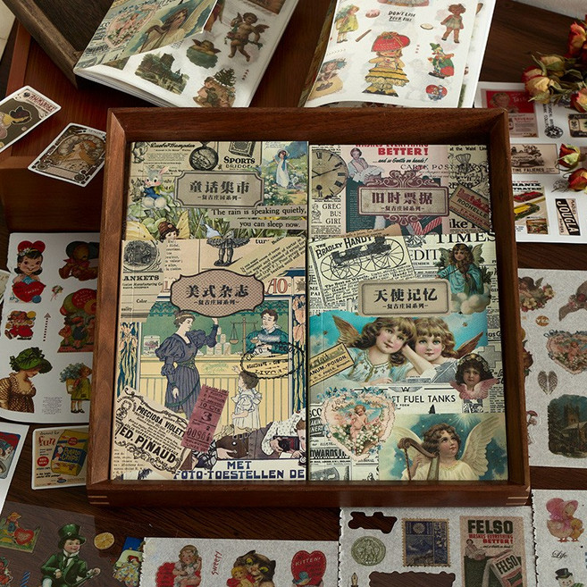 위시스튜디오 빈티지 스티커북 다꾸 다이어리 고전 스티커, 1개, 6종set(A~F)