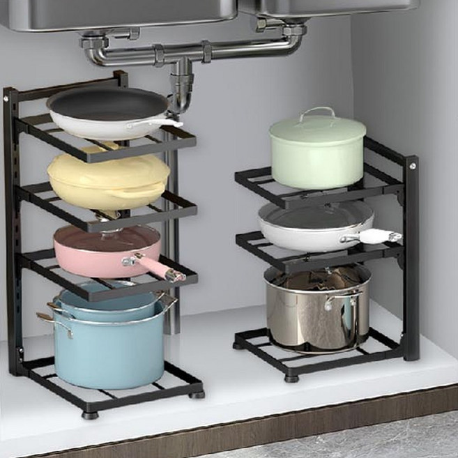 메이크잇업 후라이팬 프라이팬 냄비 정리대 거치대 받침대 높이조절, 1개, 높이조절 정리대 [블랙], 3단