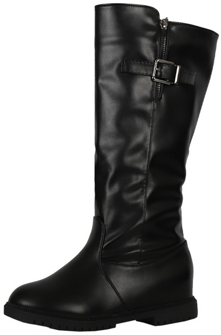 타니즈 베온 데일리 여성용 버클 둥근코 셔링 가죽 통굽 기모안감 롱부츠 (4cm)