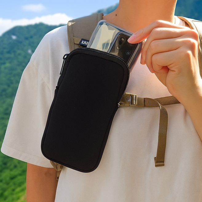 등산 핸드폰 파우치 아웃도어 가방 휴대폰 보호 지퍼 카라비너 배낭 트래킹 백팩 부착