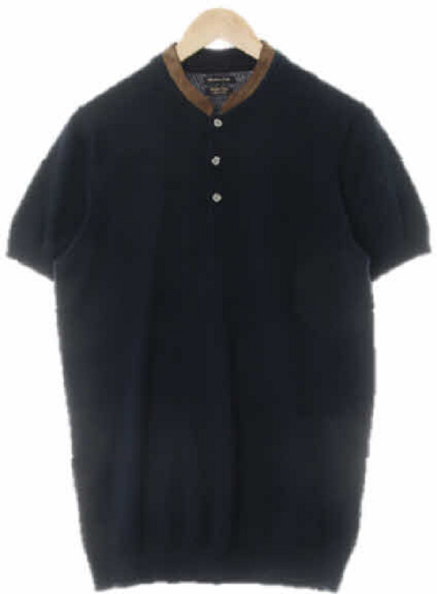 1067 마시모두띠 네이비 면 스웨이드차이나니트반팔티