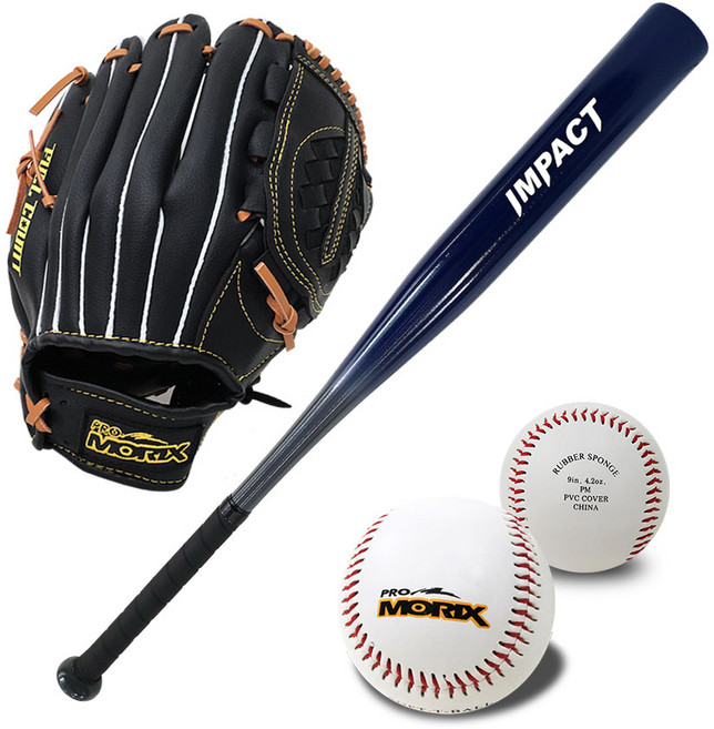 프로모릭스 야구배트(알루미늄)+야구글러브+야구공 2개 세트 어린이 성인 청소년, 1개, 네이비