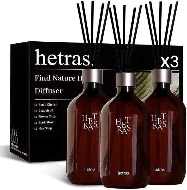 헤트라스 프리미엄 대용량 디퓨저, 호텔우드, 500ml, 3개