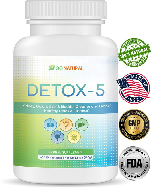 GC Natural 디톡스 DETOX 5 해독 독소배출 장건강 백지 황금 지황 감초 국화 담죽엽 한방 천연 약초 영양제, 1개, 1.44g