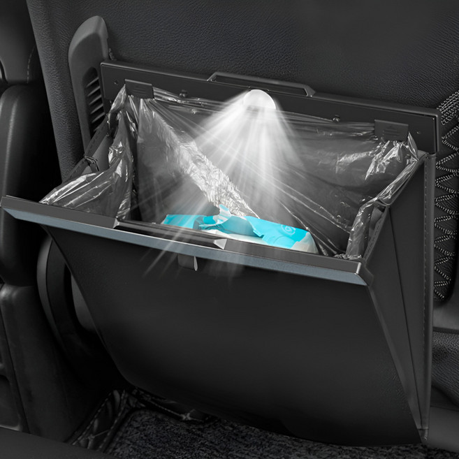 해피지아 차량용 LED 포켓 휴지통, 앞좌석용 블랙, 1개