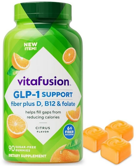 Vitafusion GLP-1 서포트 파이버 플러스 비타민 D B12 및 엽산 젤리 비타민 시트러스 맛 무설탕 90개 30일 분량, Vitafusion GLP1 서포트 파이버 플러스 비타, 1개, 90정 - 쿠팡