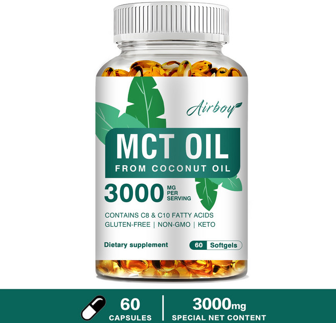 Airboy MCT Oil 3000mg 來自椰子油 無麩質 無GMO 生酮, 60組