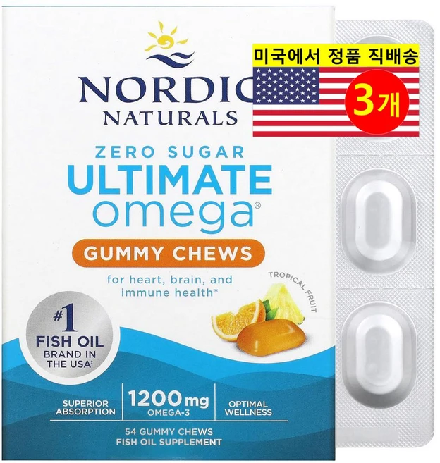 노르딕네츄럴스 얼티밋 오메가 트로피컬 과일 600mg 구미젤리 츄 54개, 3개, 54정 - 쿠팡