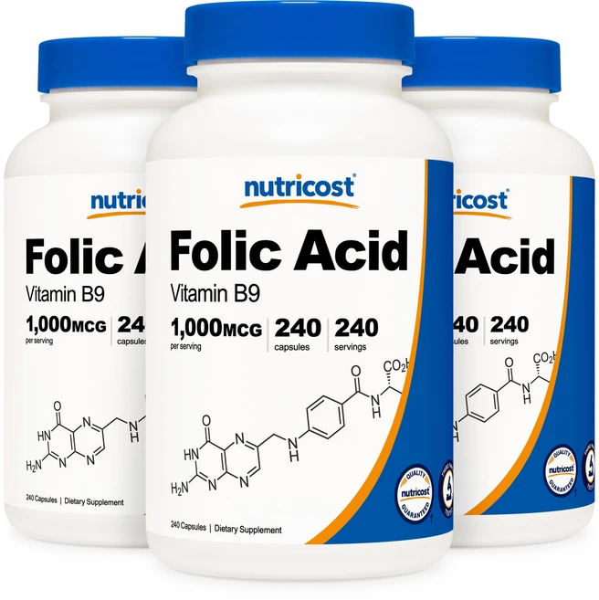 뉴트리코스트 엽산 비타민 B9 1000MCG 캡슐 240정 3병, 3개 - 쿠팡