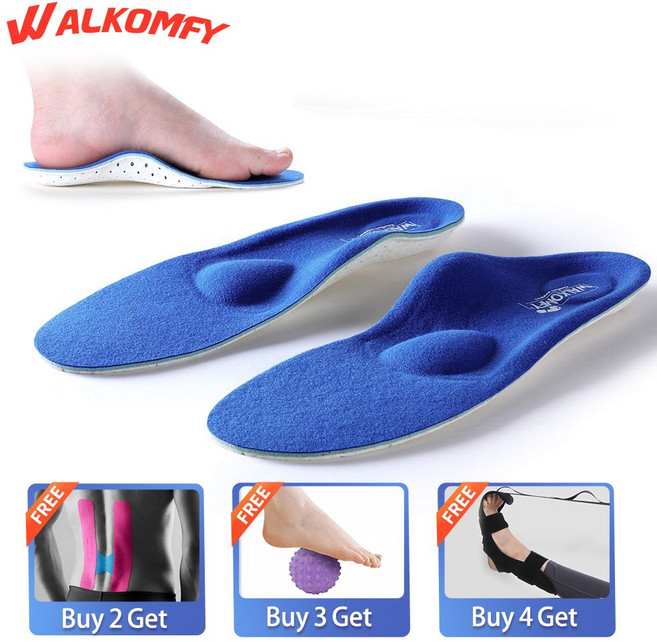발 교정 기능성 쿠션 평발 깔창 Walkomfy 남녀공용 발바닥 근막염 통증 완화 아치 지지 안창 걷기 달리기 하이킹용 신발 삽입물, 01 Blue