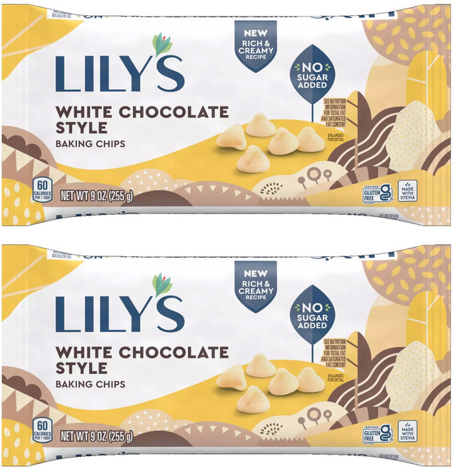 릴리스 화이트 초콜릿 스타일 베이킹 칩 스테비아 스위튼드, 2개, 255g
