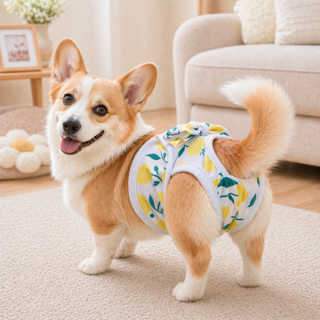 암컷 강아지 생리팬티 위생팬티 발정기 매너팬츠 반려견 생리기저귀 생리용 팬티, 1개, 옐로우