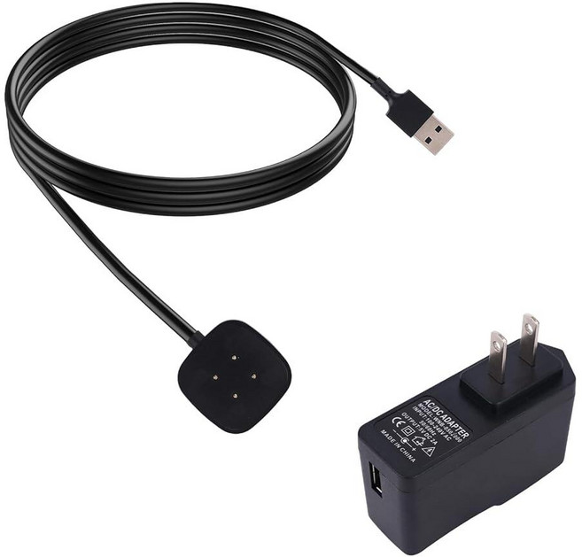BTFO Versa 4 & 3용 고속 벽 충전기 키트 Fitbit Versa 4 & 3 Sense 2 Sense 스마트 워치용 USB 충전 케이블 및 벽 플러그 교체 충전기, BTFO Versa 4 & 3용 고속 벽 충전기 키트,