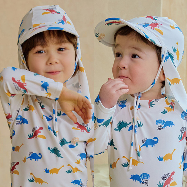 [플랩캡] 아기 유아 공룡 수영모자 아쿠아 UV 남아 수영모 자외선차단 모자