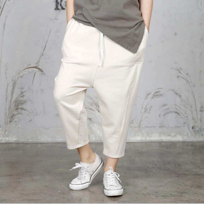 벅시루 긴다트 코튼 밴딩 여성 배기핏 스판 여름 팬츠 미시 8부 바지